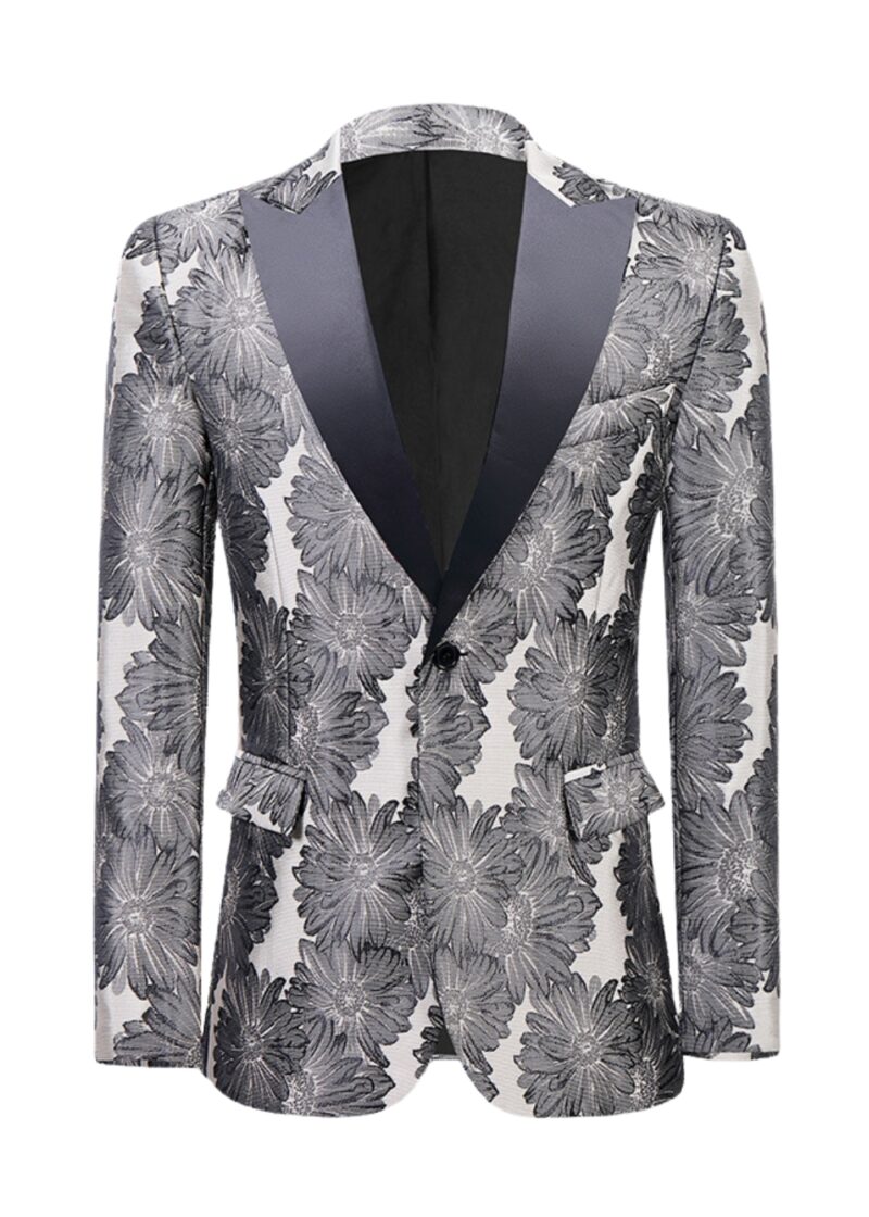 Floral Jacquard 1 Button Peak Lapel Prom Tuxedo Jacket