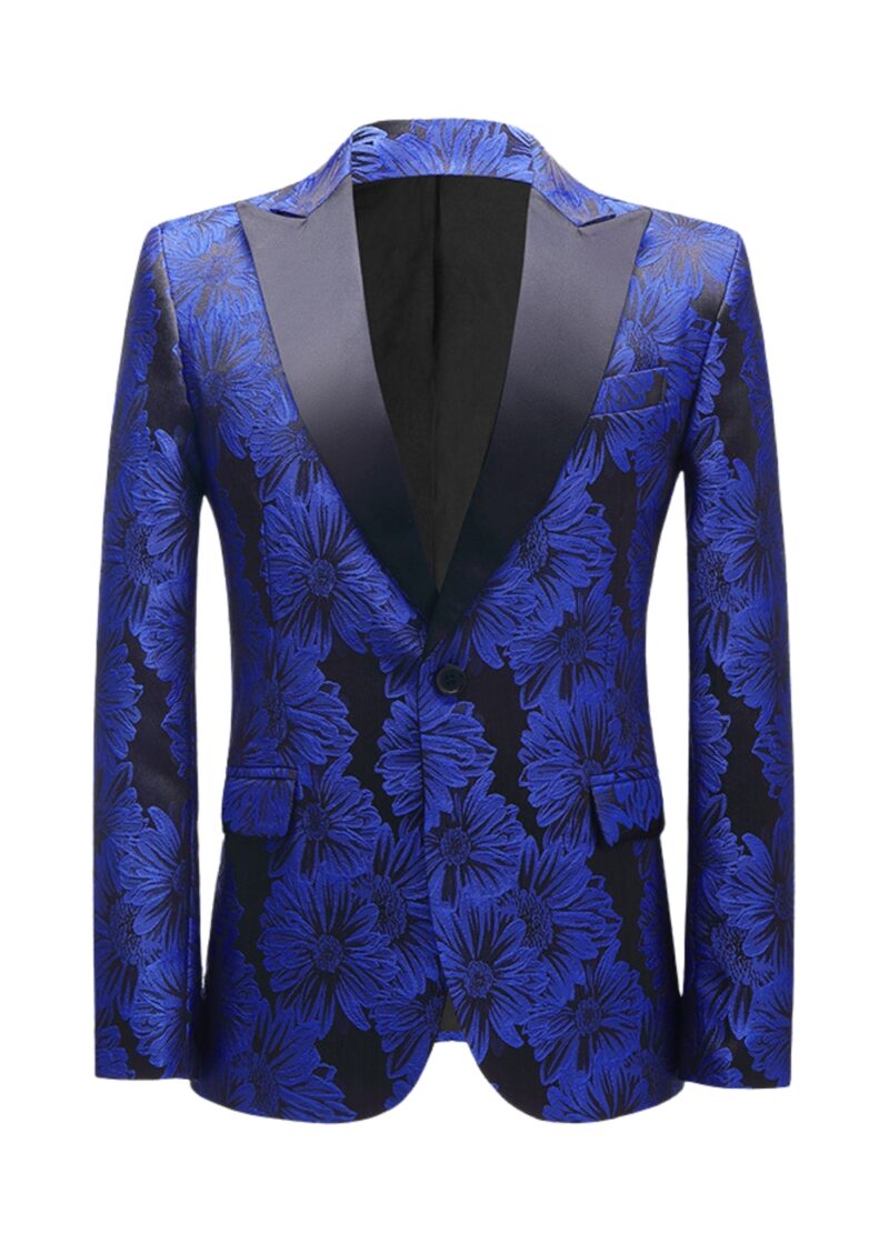 Floral Jacquard 1 Button Peak Lapel Prom Tuxedo Jacket