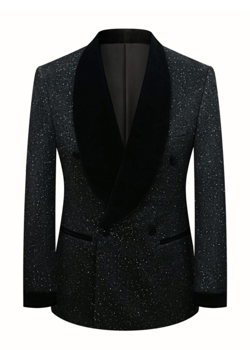 Double-Breasted Shiny Tuxedo Jacket for Prom and Wedding Double-Breasted Shiny Tuxedo Jacket for Prom and Wedding