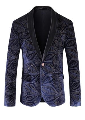 Navy Blue Single-Breasted Two Buttons Shiny Rhinestone Prom Tuxedo Jacket