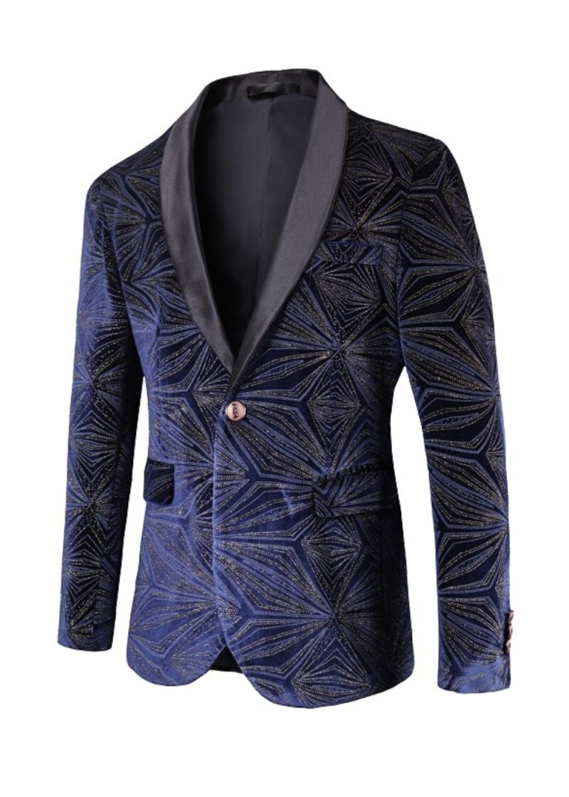 Navy Blue Single-Breasted Two Buttons Shiny Rhinestone Prom Tuxedo Jacket