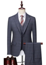 Men's 2-Button Slim Fit Vested Suit with Notch Lapel in Grey