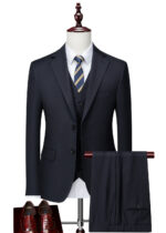Men's 2-Button Single-Breasted Navy Pinstripe Vest Suit for Wedding & Business