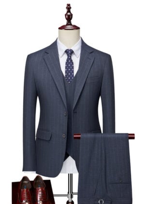Men's 2-Button Pinstripe Notch Lapel Vested Wedding & Prom Suit