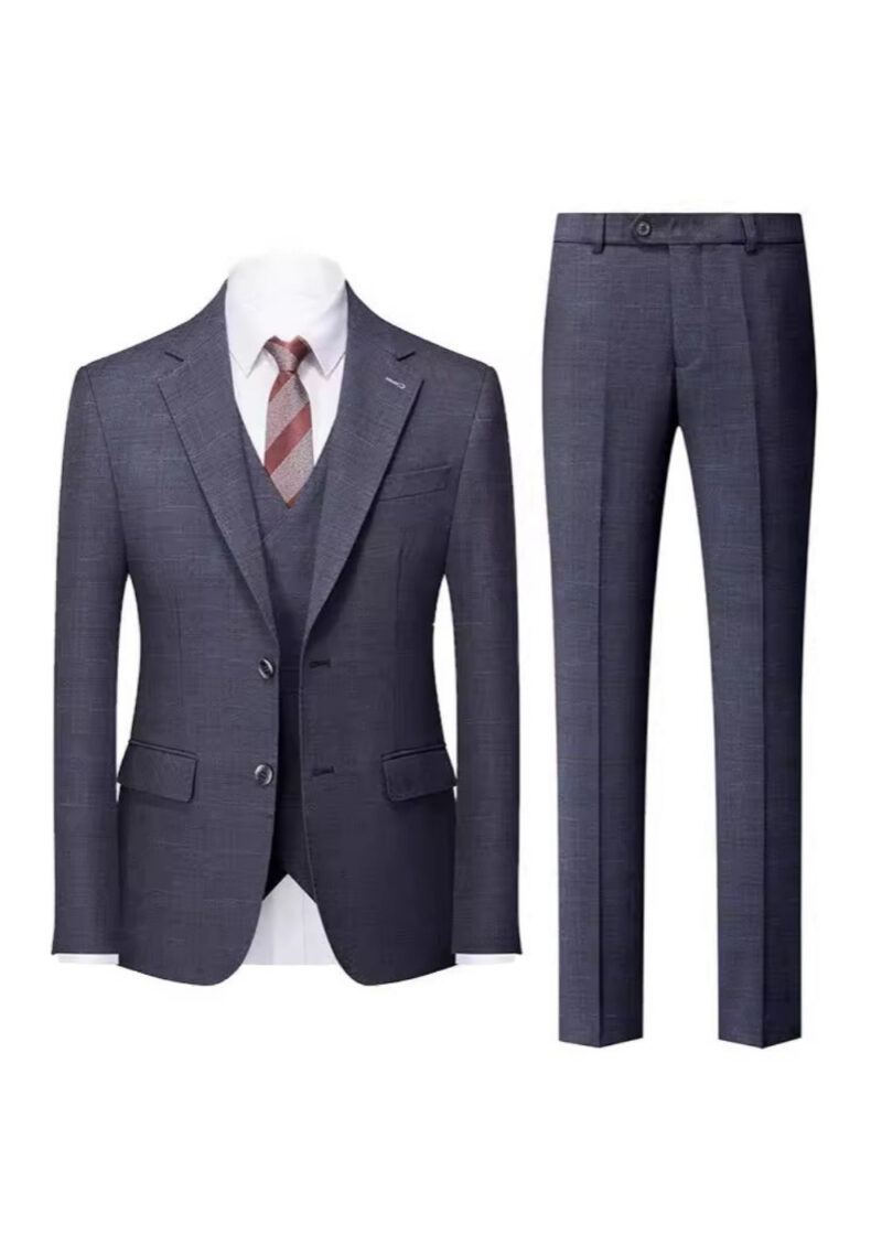 Men's 2-Button Slim Fit Vested Suit with Notch Lapel in Grey