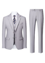 Men's 2-Button Notch Lapel Vested Suit in Light Grey for Wedding & Prom