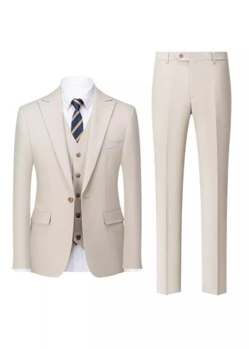 Men's 3-Piece Ivory 1-Button Suit with Vest for Formal and Casual Occasions