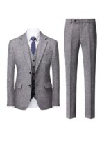 Men's 3-Piece Textured 2-Button Notch Lapel Vested Suit for Business Casual