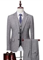 Men's 3-Piece Textured 2-Button Notch Lapel Vested Suit for Business Casual