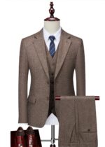 Men's 3-Piece Textured 2-Button Notch Lapel Vested Suit for Business Casual