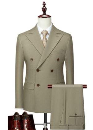 Men's 2-Piece Double Breasted 3-Button Peak Lapel Business Suit