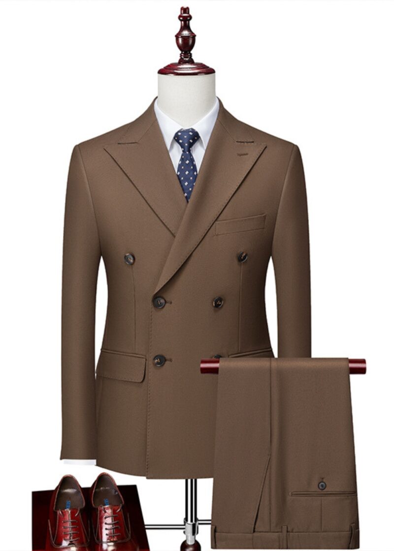 Men's 2-Piece Double Breasted 3-Button Peak Lapel Business Suit