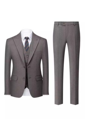 Men's 3-Piece Grey Single-Breasted 2-Button Peak Lapel Business & Wedding Suit