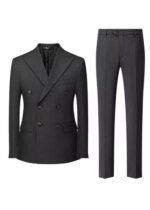 Men's Grey 2-Piece Double Breasted 3-Button Suit with Peak Lapel for Business & Wedding