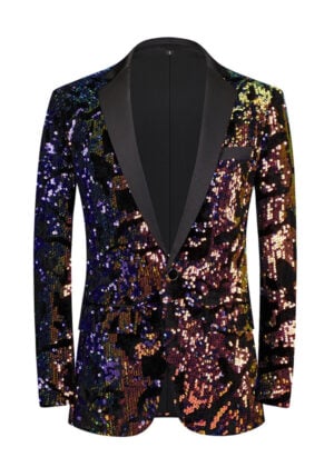 Men's Sequins Prom & Party Tuxedo Jacket in Black & Gold