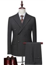 Men's Grey 2-Piece Double Breasted 3-Button Suit with Peak Lapel for Business & Wedding
