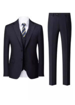 Men's 2-Button Single-Breasted Navy Pinstripe Vest Suit for Wedding & Business