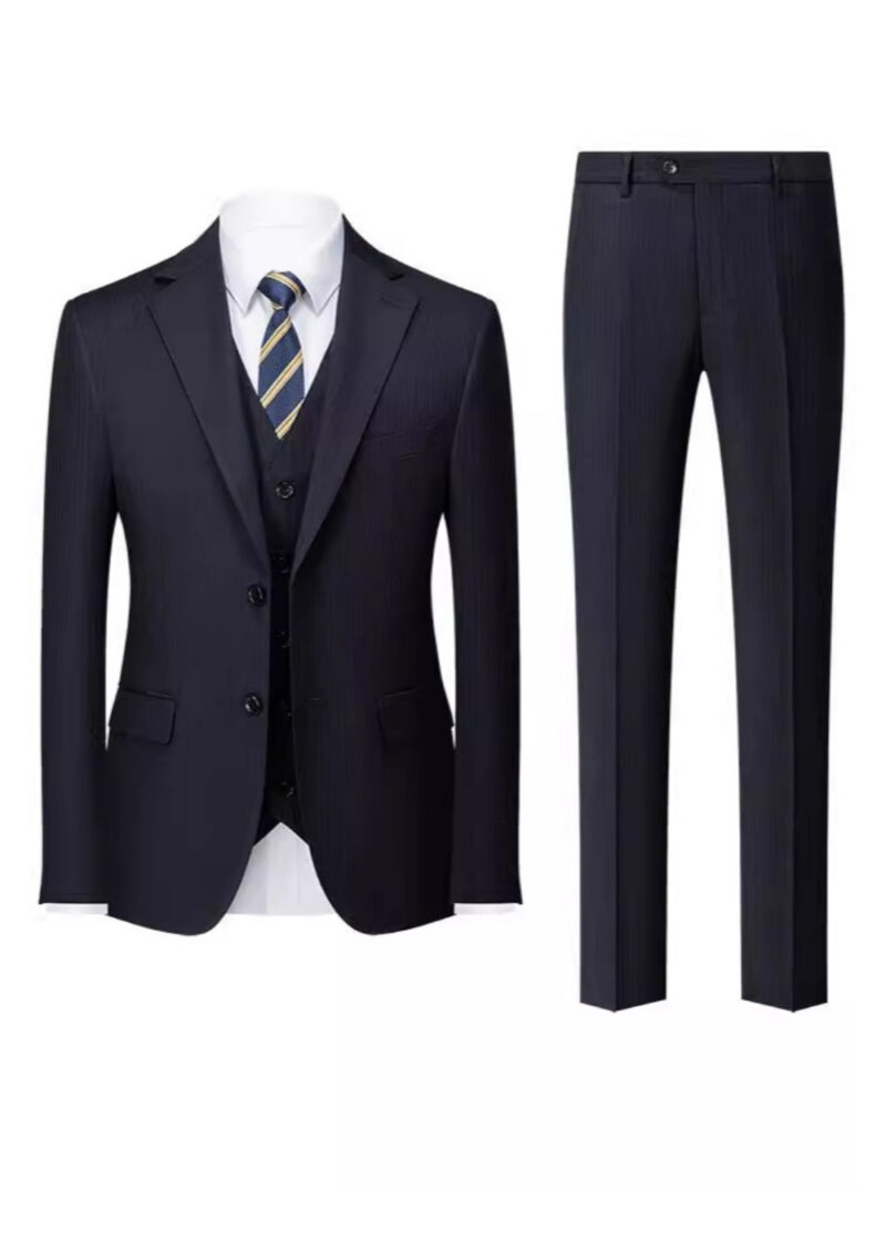 Men's 2-Button Single-Breasted Navy Pinstripe Vest Suit for Wedding & Business