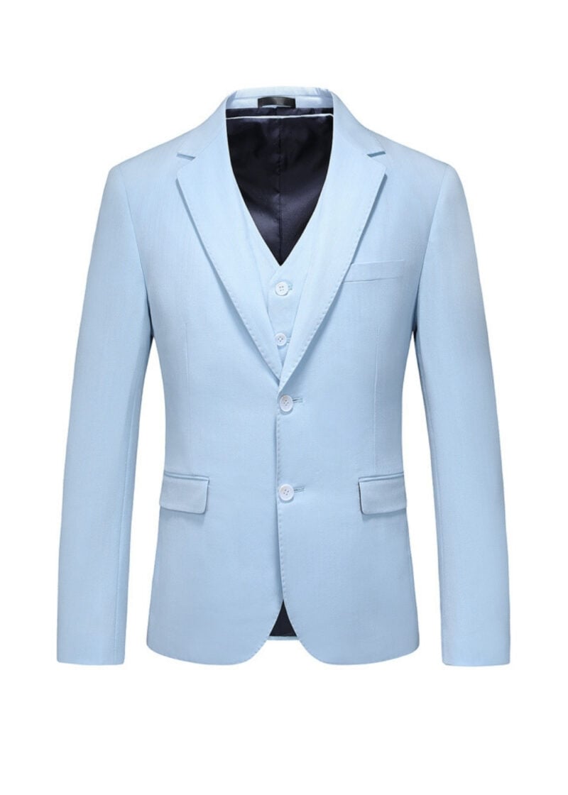 Men's 2-Button Single-Breasted Sky Blue Three-Piece Vest Suit for Groom