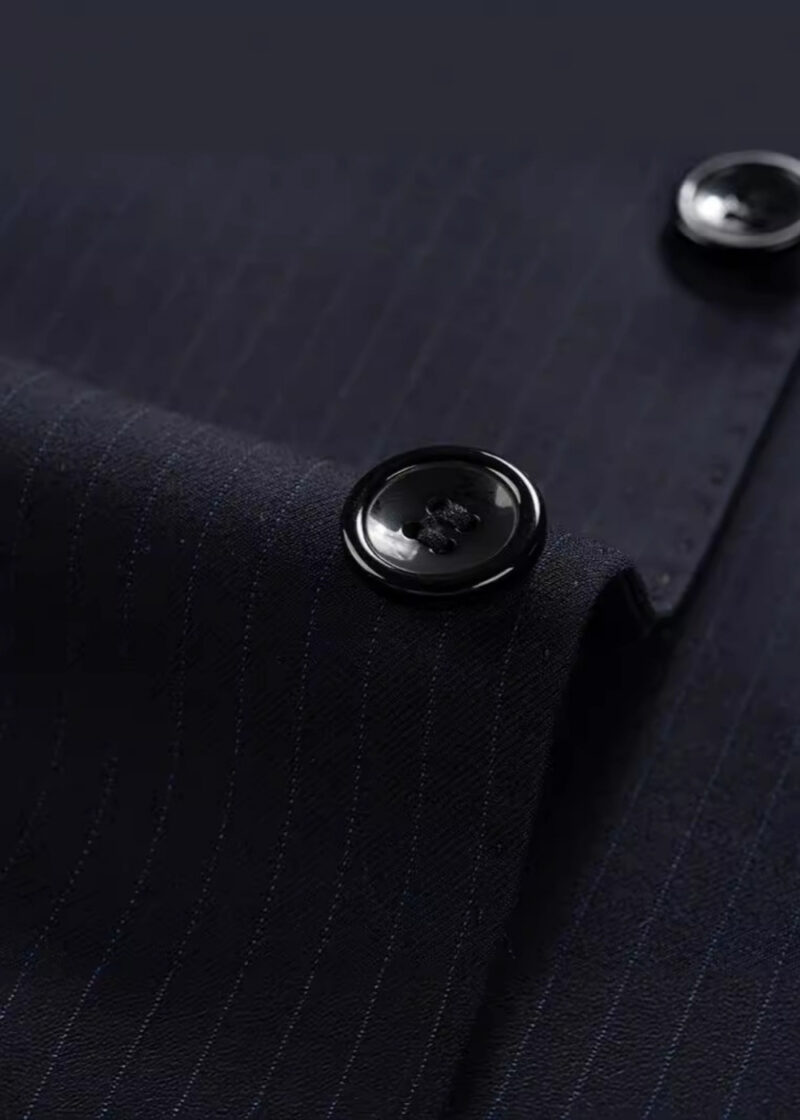 Men's 2-Button Single-Breasted Navy Pinstripe Vest Suit for Wedding & Business