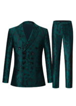 Men's Double-Breasted 3 Button Notch Lapel Tuxedo in Dark Green