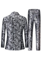 Men's 3 button Double-Breasted 2-Piece Silver Floral Pattern Suit