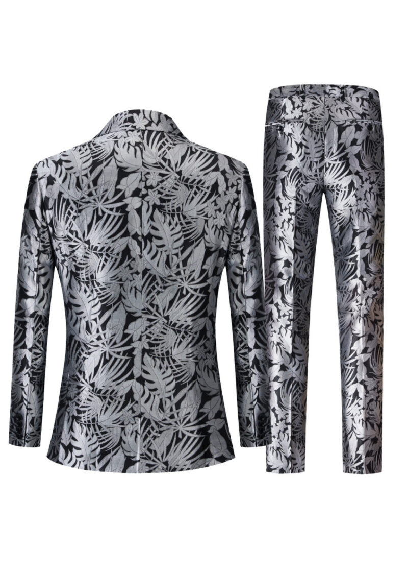 Men's 3 button Double-Breasted 2-Piece Silver Floral Pattern Suit