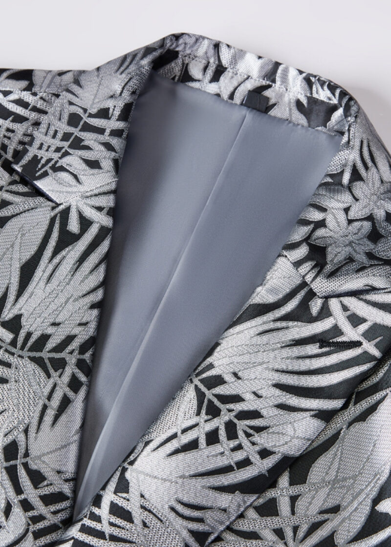 Men's 3 button Double-Breasted 2-Piece Silver Floral Pattern Suit