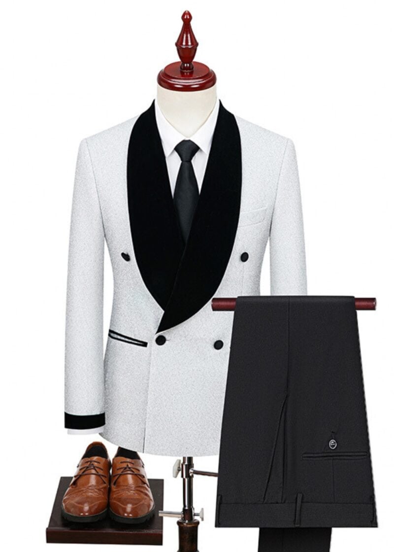 Men's 2-Piece Sequin Double-Breasted Shawl Lapel Prom Tuxedo Suit