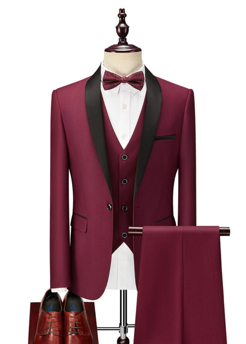 Men's Shawl Lapel Solid Color Vest Suit for Party & Prom