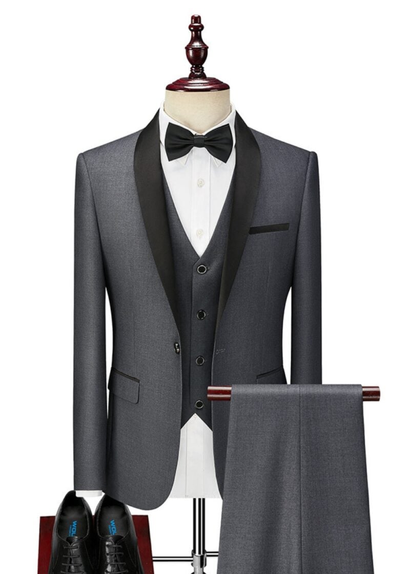 Men's Shawl Lapel Solid Color Vest Suit for Party & Prom