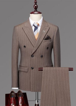 Men's Double Breasted Notch Lapel Pinstripe Suit for Business & Wedding