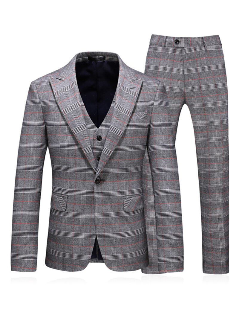 Men's Grey 3-Piece Glen Plaid Notch Lapel Suit