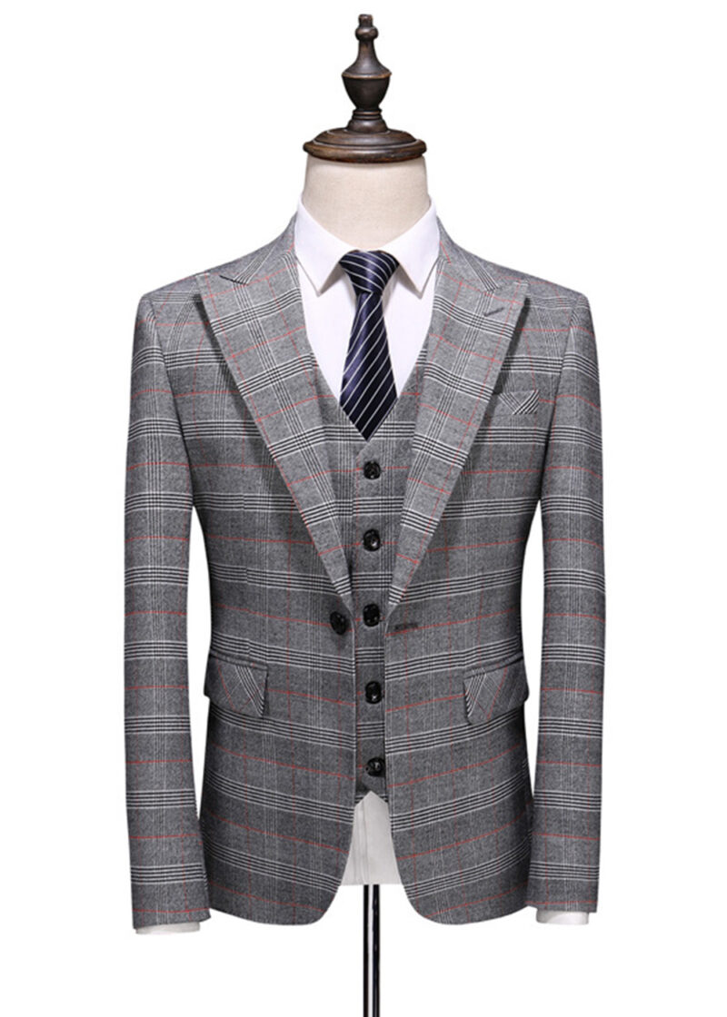 Men's Grey 3-Piece Glen Plaid Notch Lapel Suit