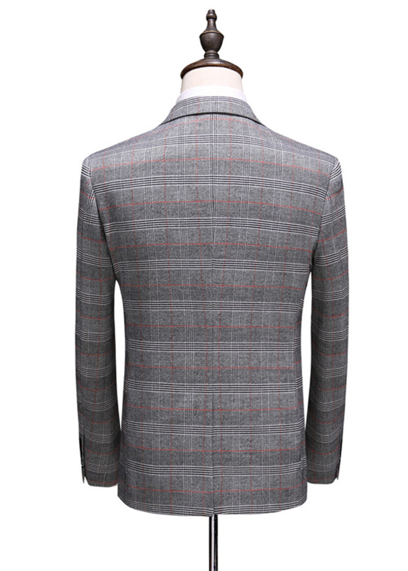 Men's Grey 3-Piece Glen Plaid Notch Lapel Suit