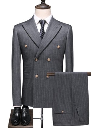 Men's 2 Button Business Suit in Grey Pinstripe
