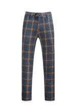 Men's Classic Business Plaid Suit with Vest & Pant in Blue & Yellow