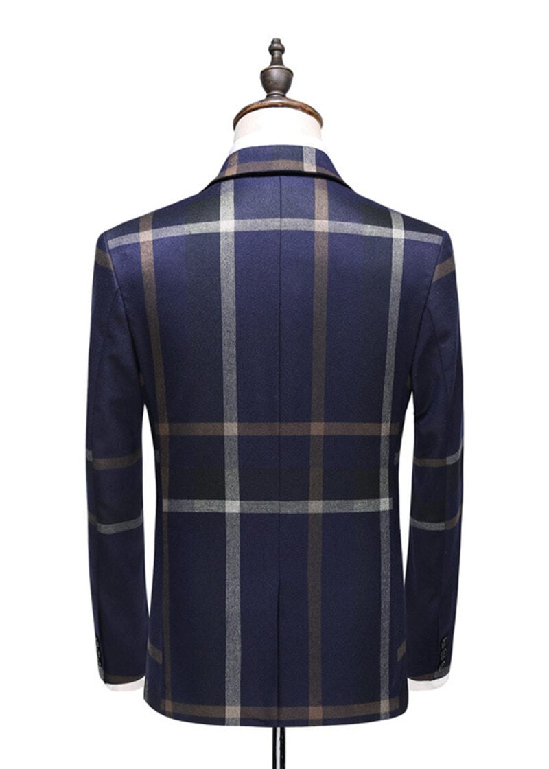 Men's 1 Button Notch Label Plaid Vested Suit