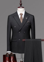 Men's Double Breasted Notch Lapel Pinstripe Suit for Business & Wedding