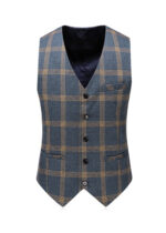 Men's Classic Business Plaid Suit with Vest & Pant in Blue & Yellow