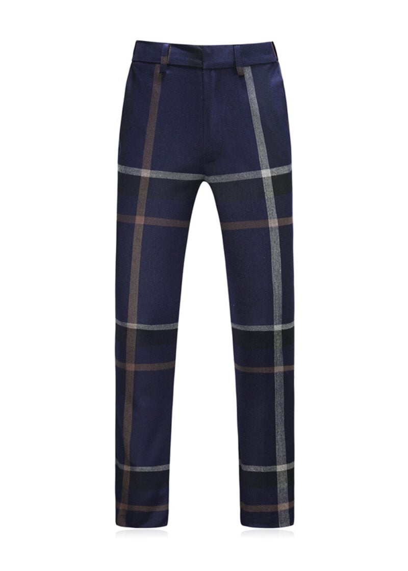 Men's 1 Button Notch Label Plaid Vested Suit