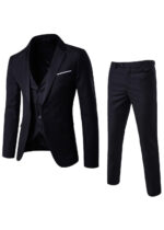 Mens 1 Button Slim Fit Vested Solid Suit for Wedding & Business