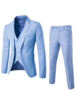 Mens 1 Button Slim Fit Vested Solid Suit for Wedding & Business