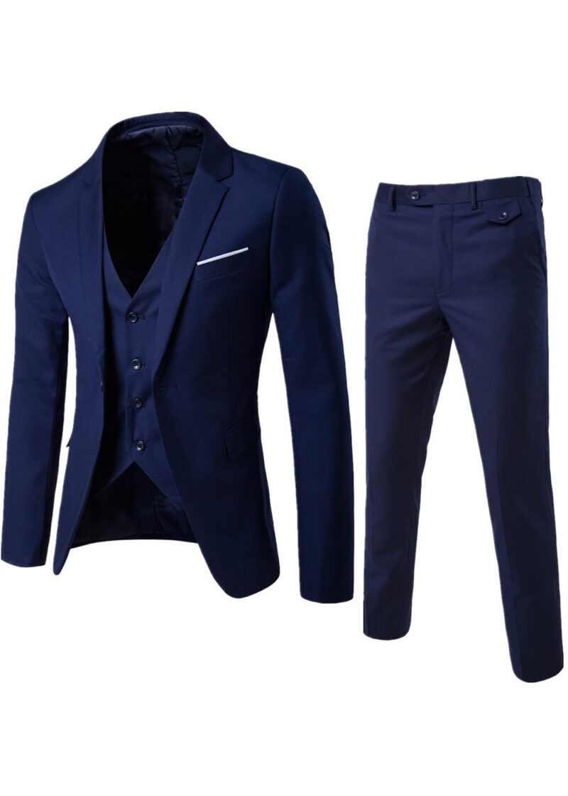 Mens 1 Button Slim Fit Vested Solid Suit for Wedding & Business