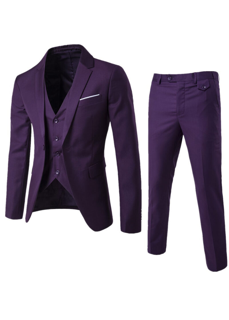 Mens 1 Button Slim Fit Vested Solid Suit for Wedding & Business