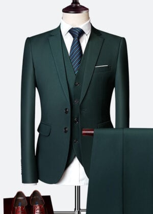 Mens 1 Button Slim Fit Vested Business & Wedding Suit