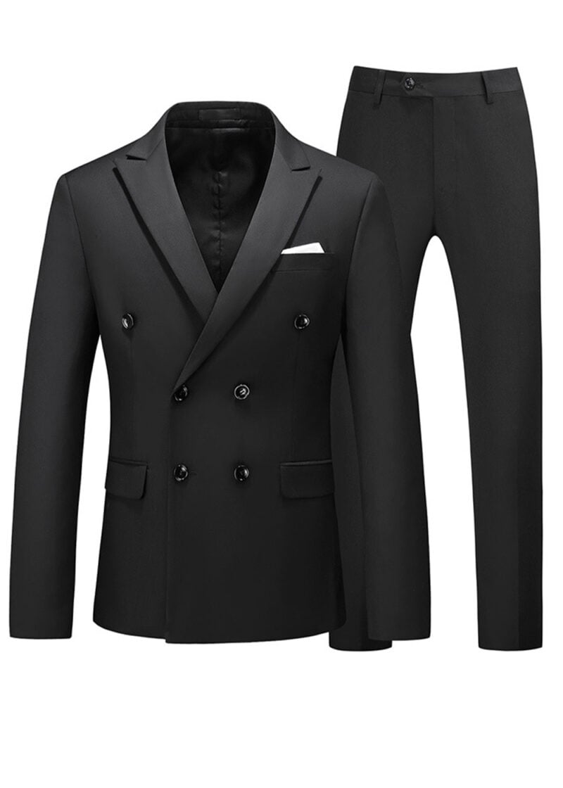 Mens 2-piece Double-breasted Two Button Peak Lapel Wedding Suit