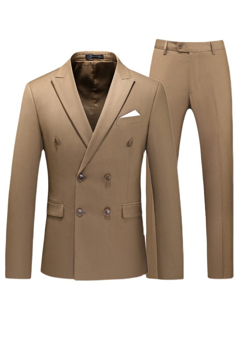 Mens 2-piece Double-breasted Two Button Peak Lapel Wedding Suit