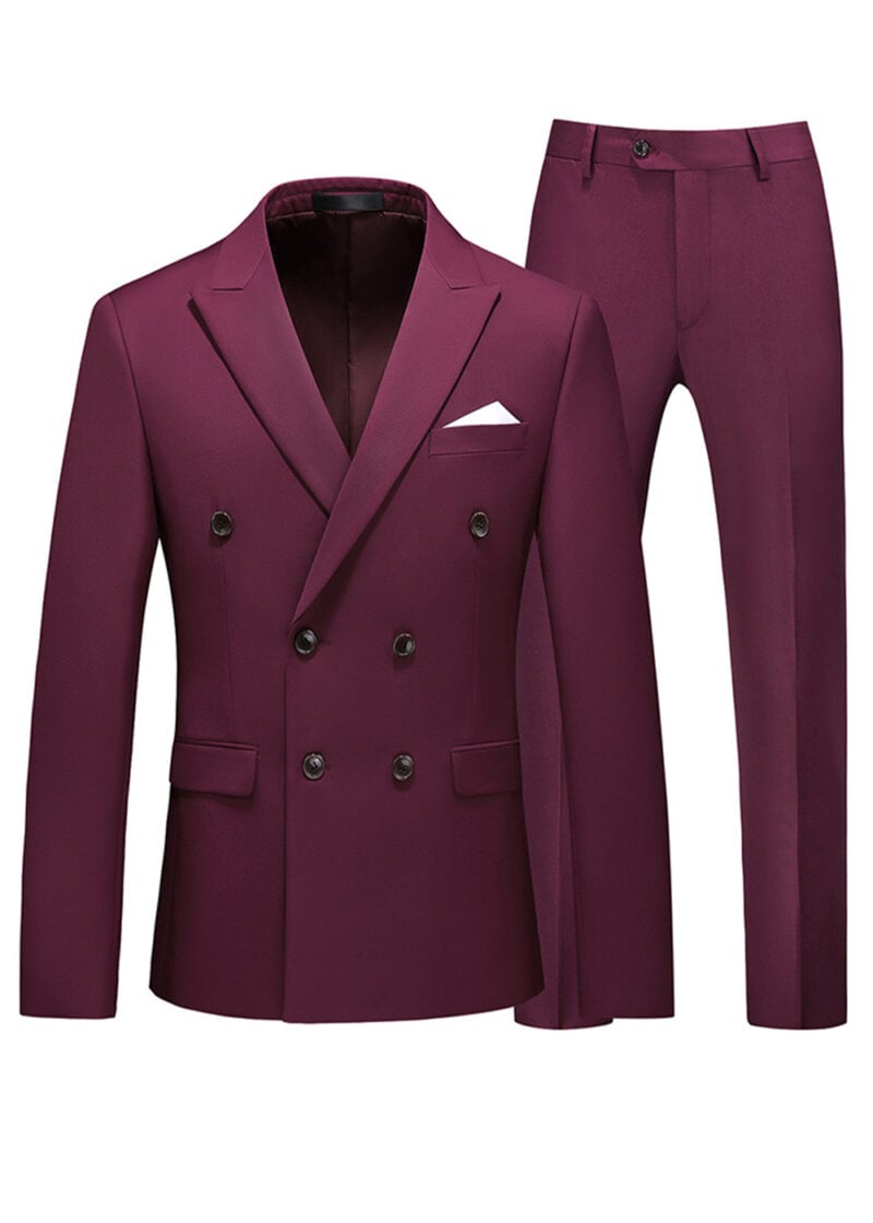 Mens 2-piece Double-breasted Two Button Peak Lapel Wedding Suit