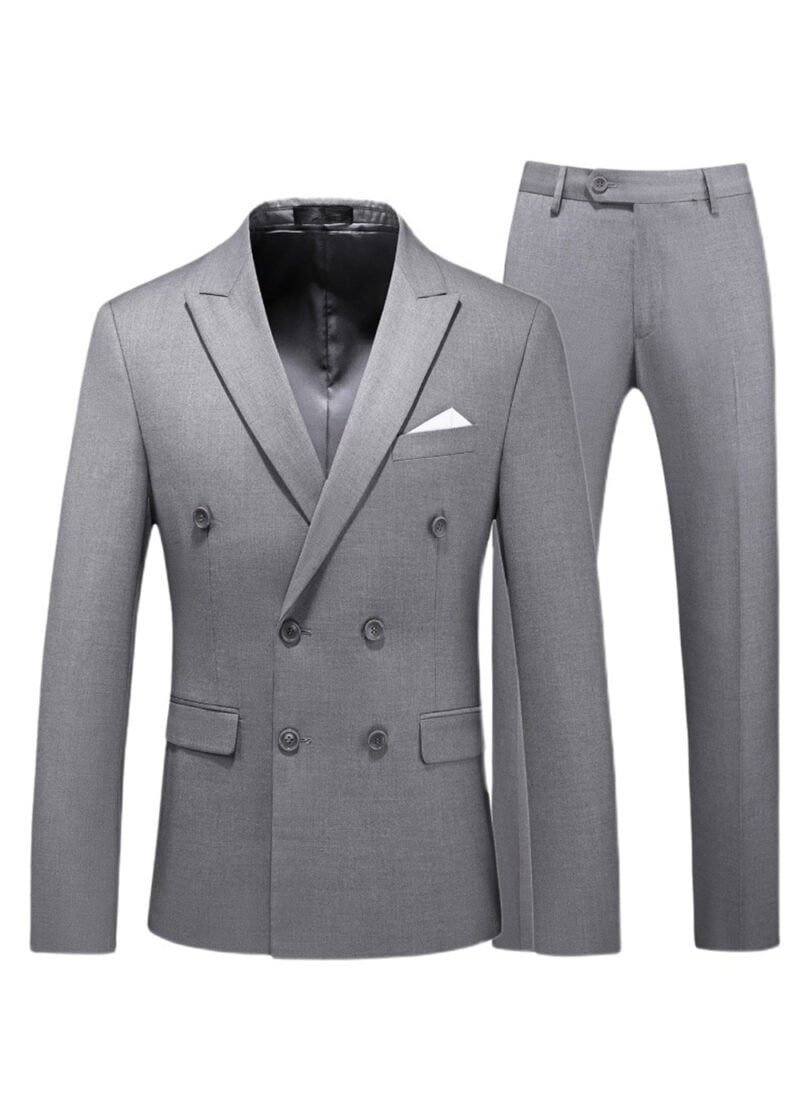 Mens 2-piece Double-breasted Two Button Peak Lapel Wedding Suit